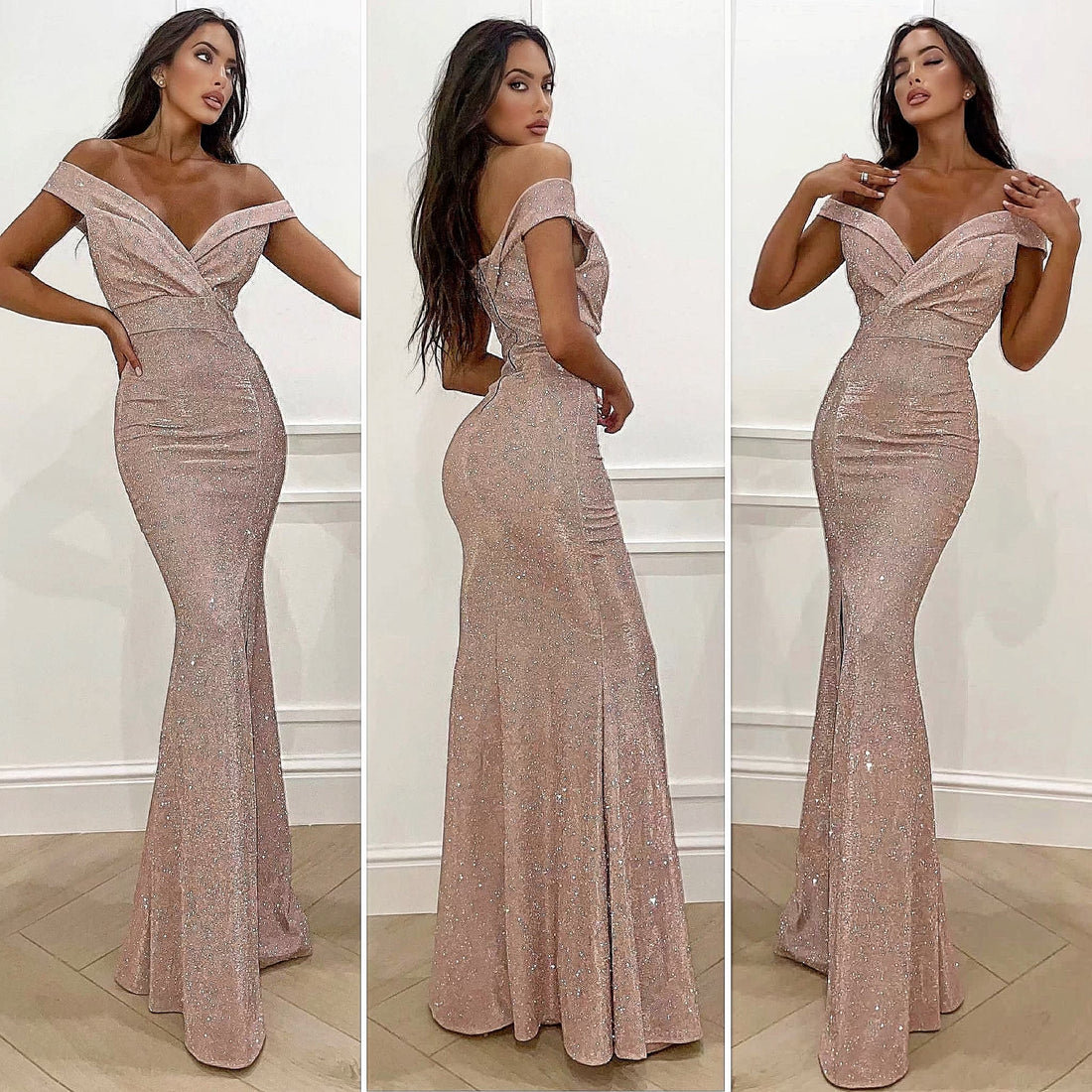 Dress Lungo con spacco per evento rosa gold