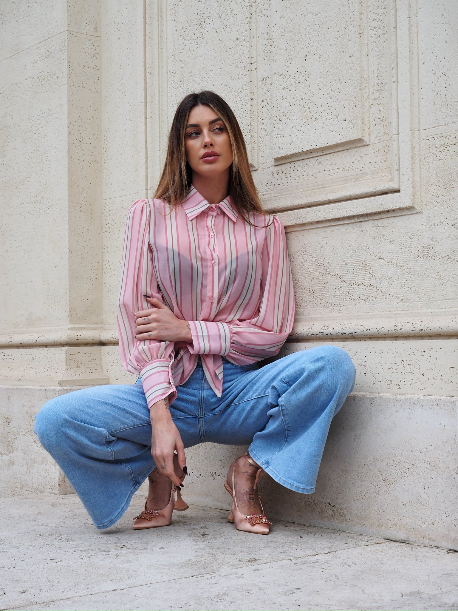 Camicia a righe rosa