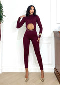 Tuta in lycra bordeaux schiena aperta e catenina