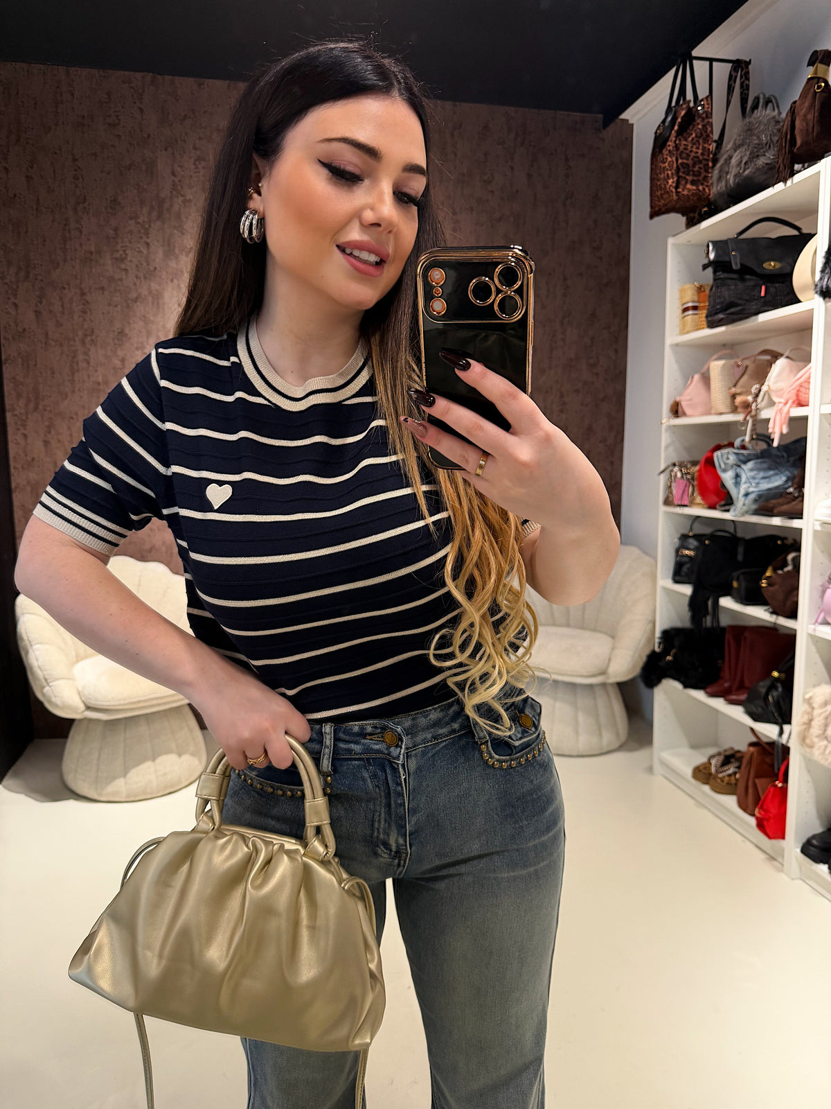 Maglia Knit Stripes Heart