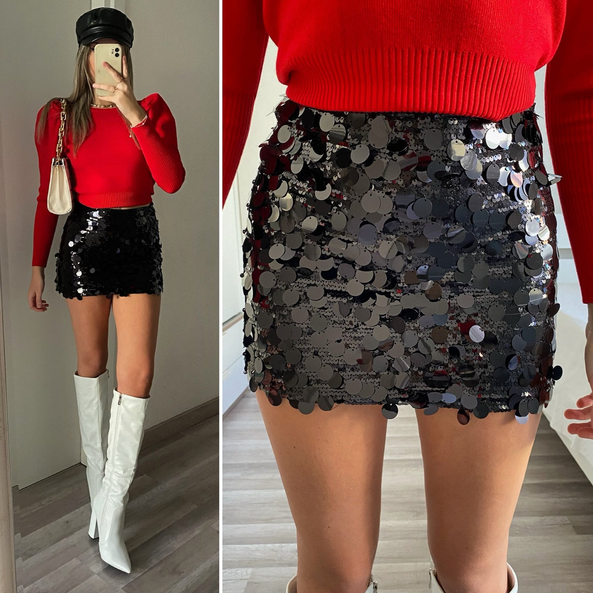 Gonna con maxi paillettes nero