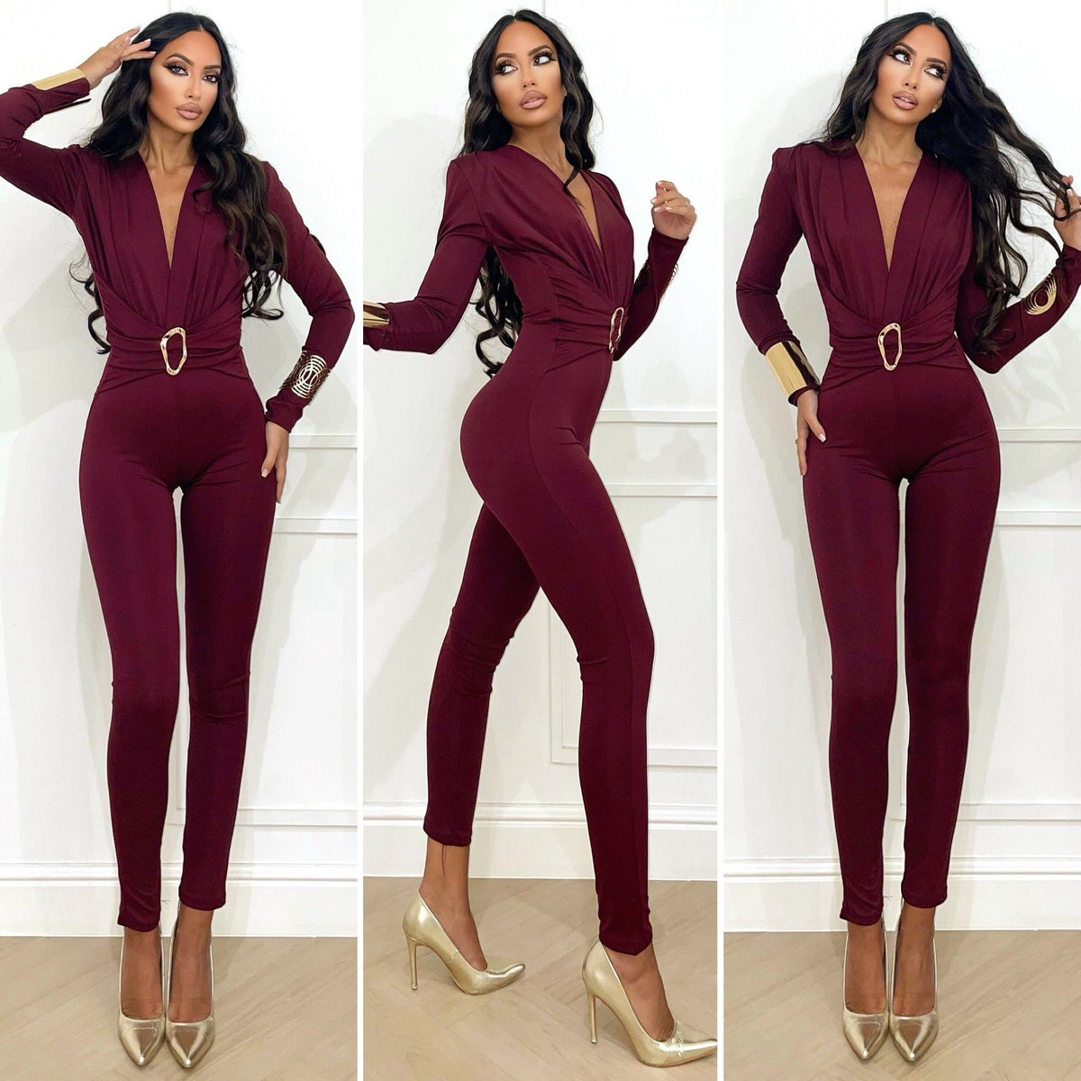 Tuta con gioiello bordeaux