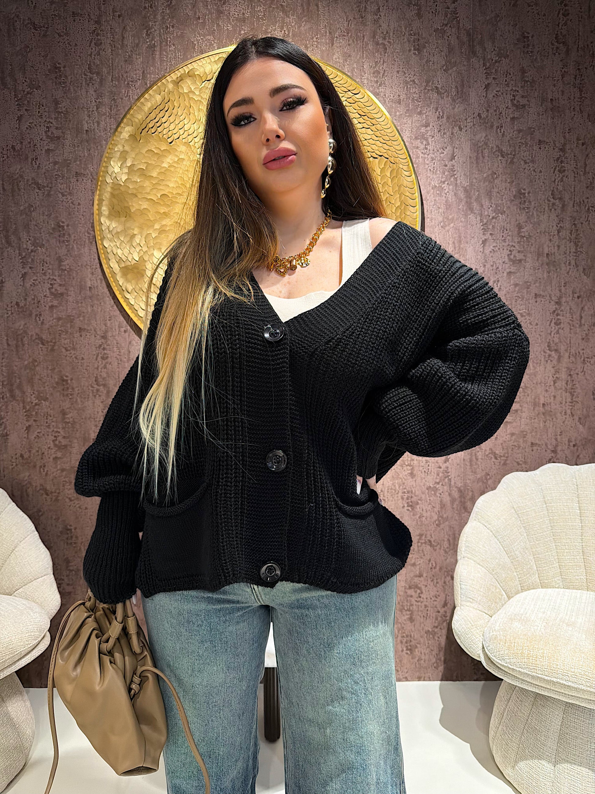 Cardigan in maglia con polsino