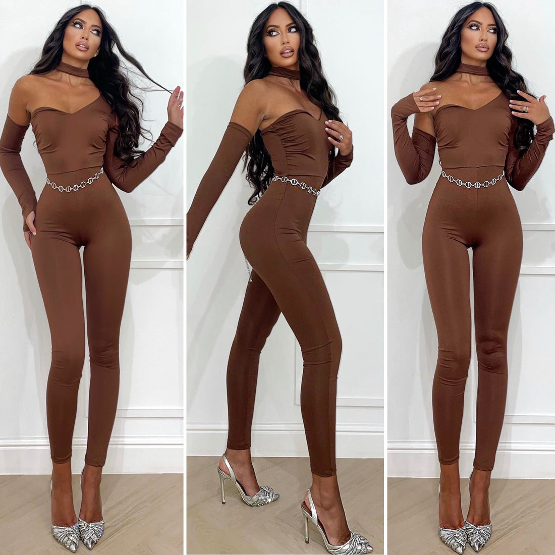 Tuta monospalla con manicotti e choker choco