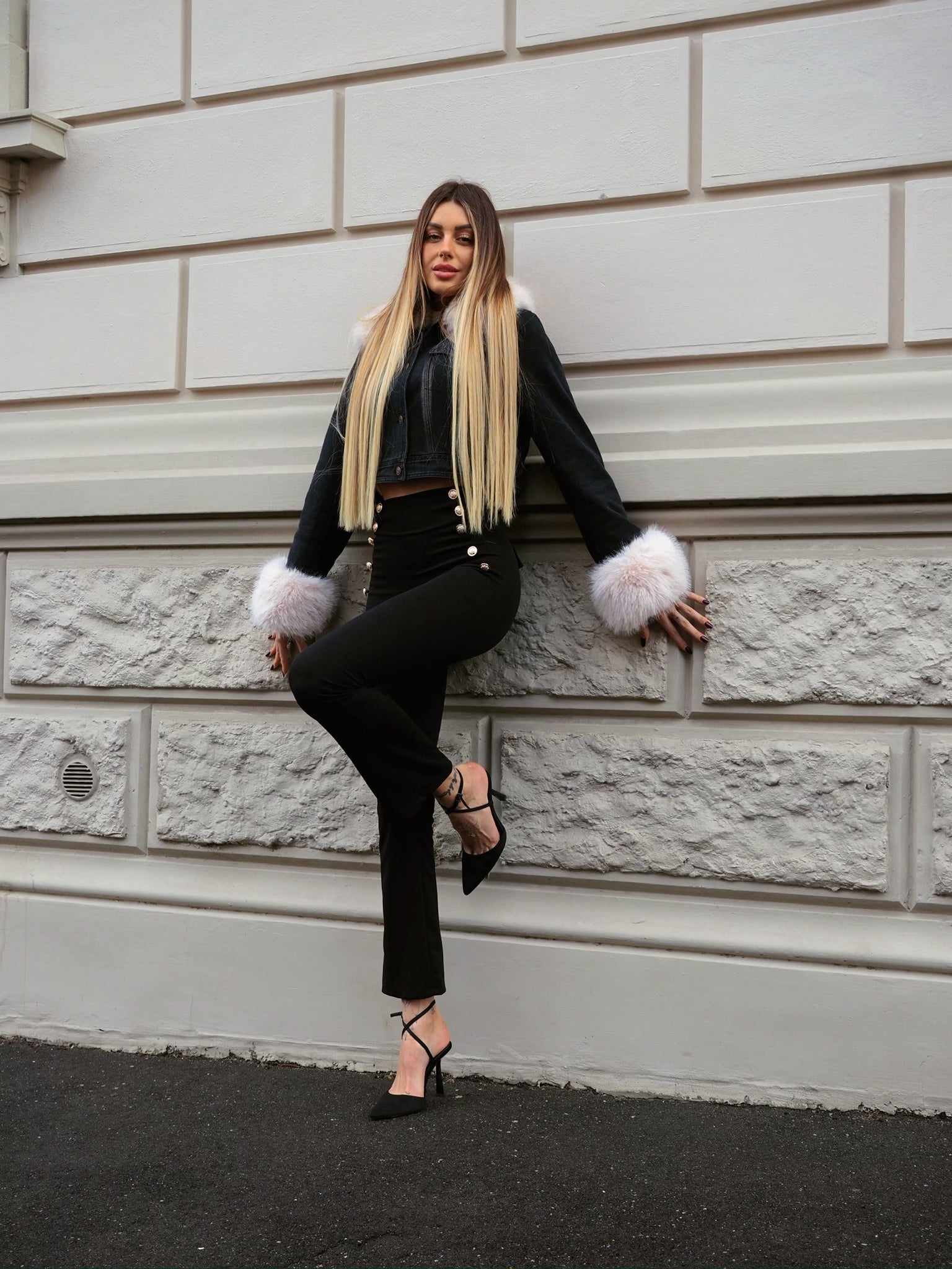 Giaccone in jeans con pelo