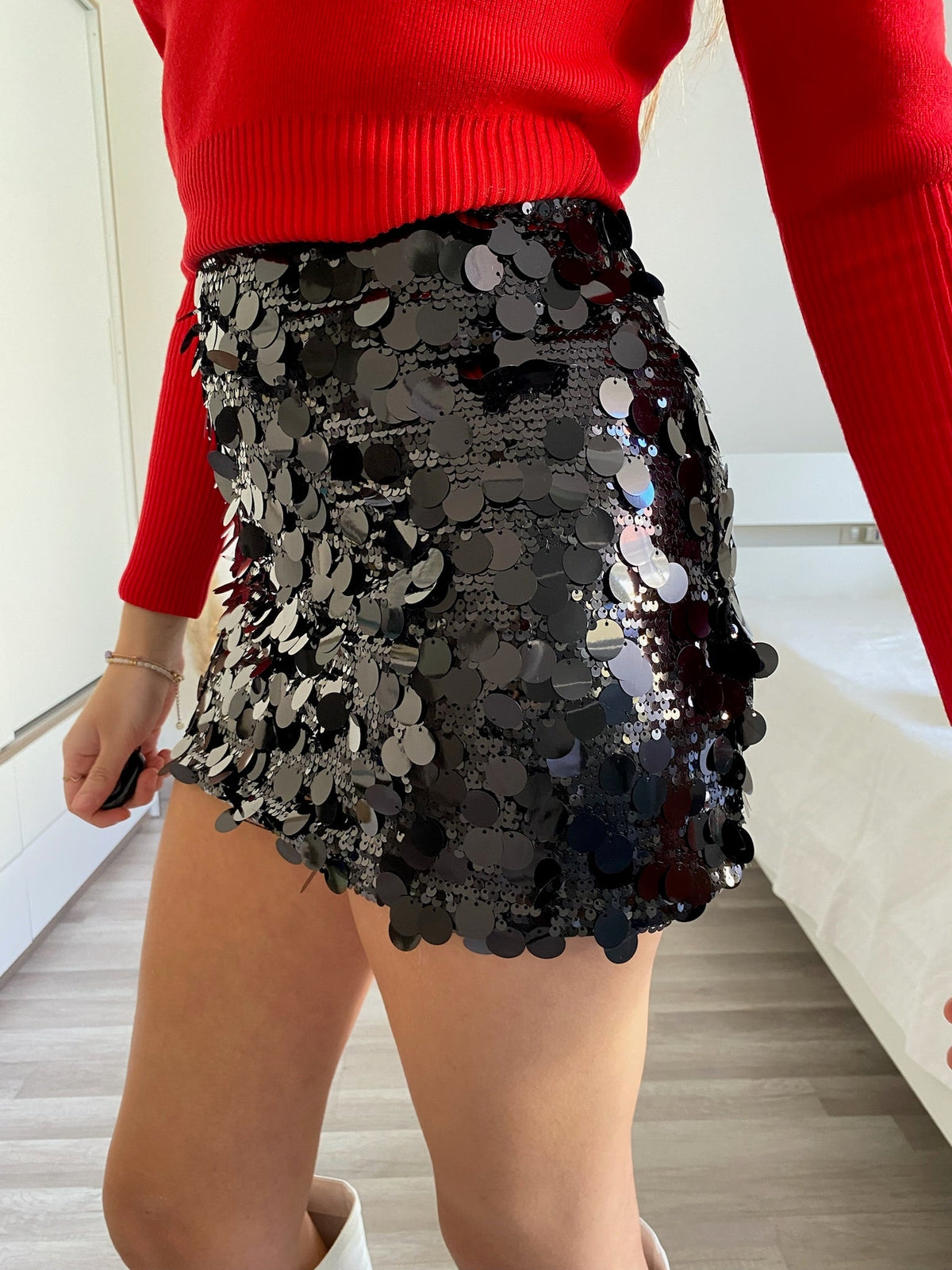 Gonna con maxi paillettes nero