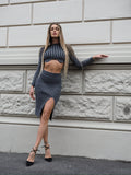 Completo due pezzi maglione e gonna grigio