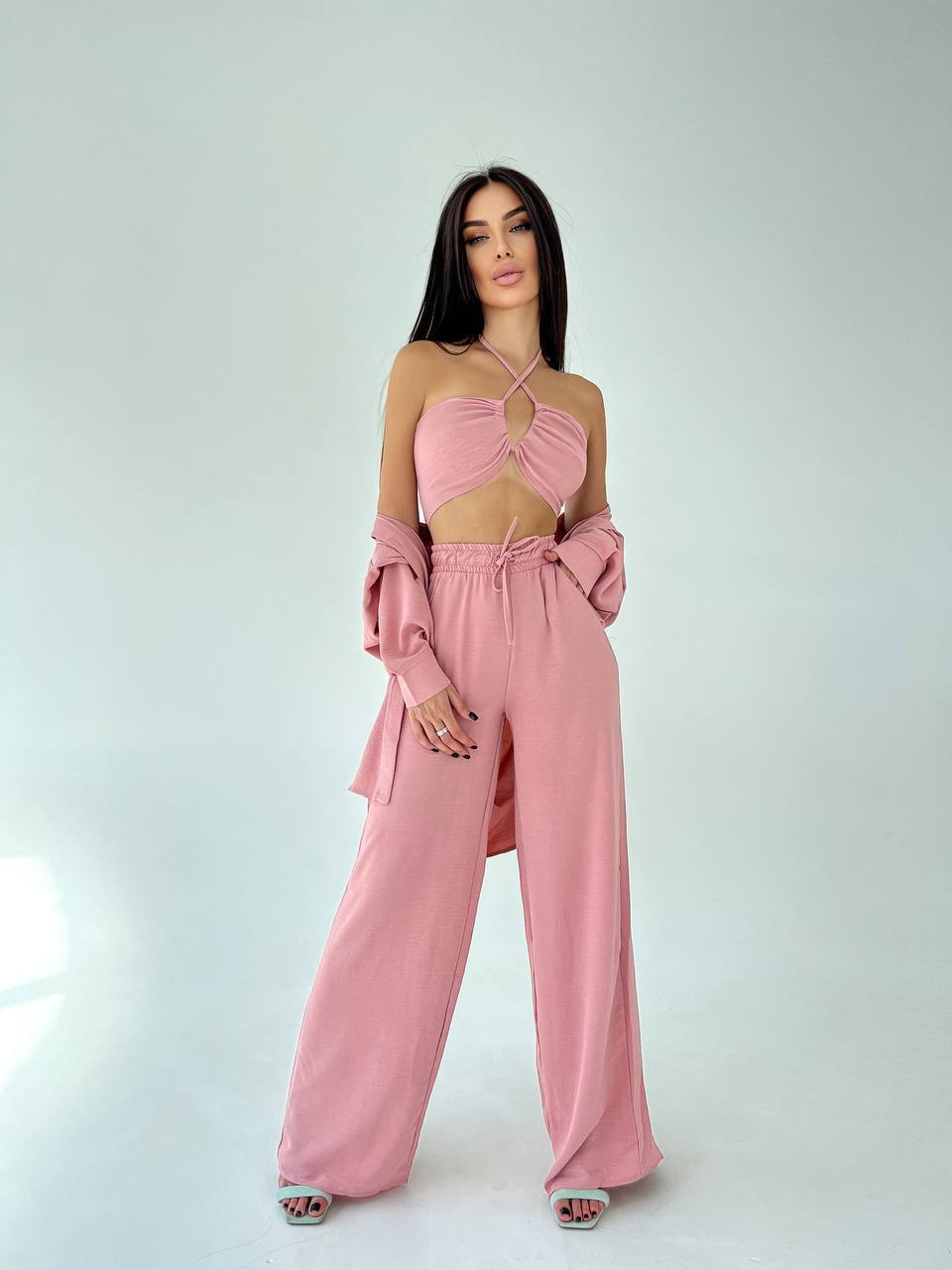Set tre pezzi camicia top e pantalone rosa