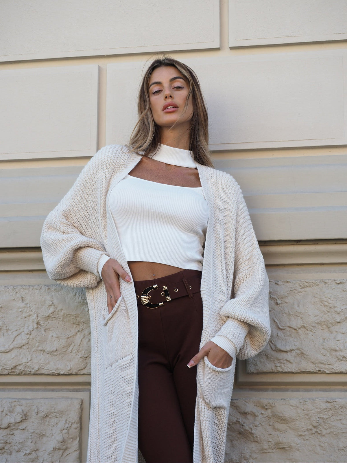 Maxi cardigan beige