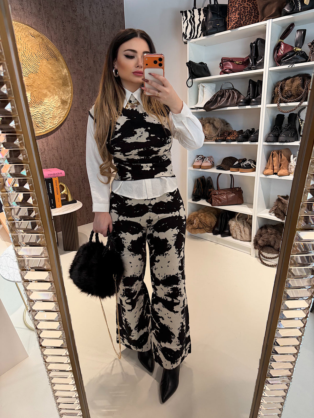 Completo top e pantalone cow print