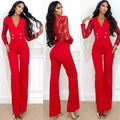 Tuta con maniche in pizzo rosso