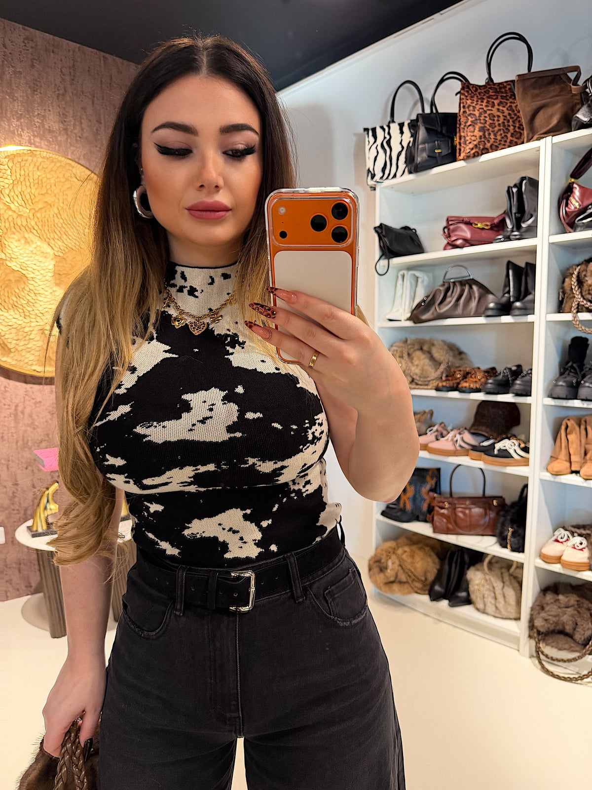 Completo top e pantalone cow print