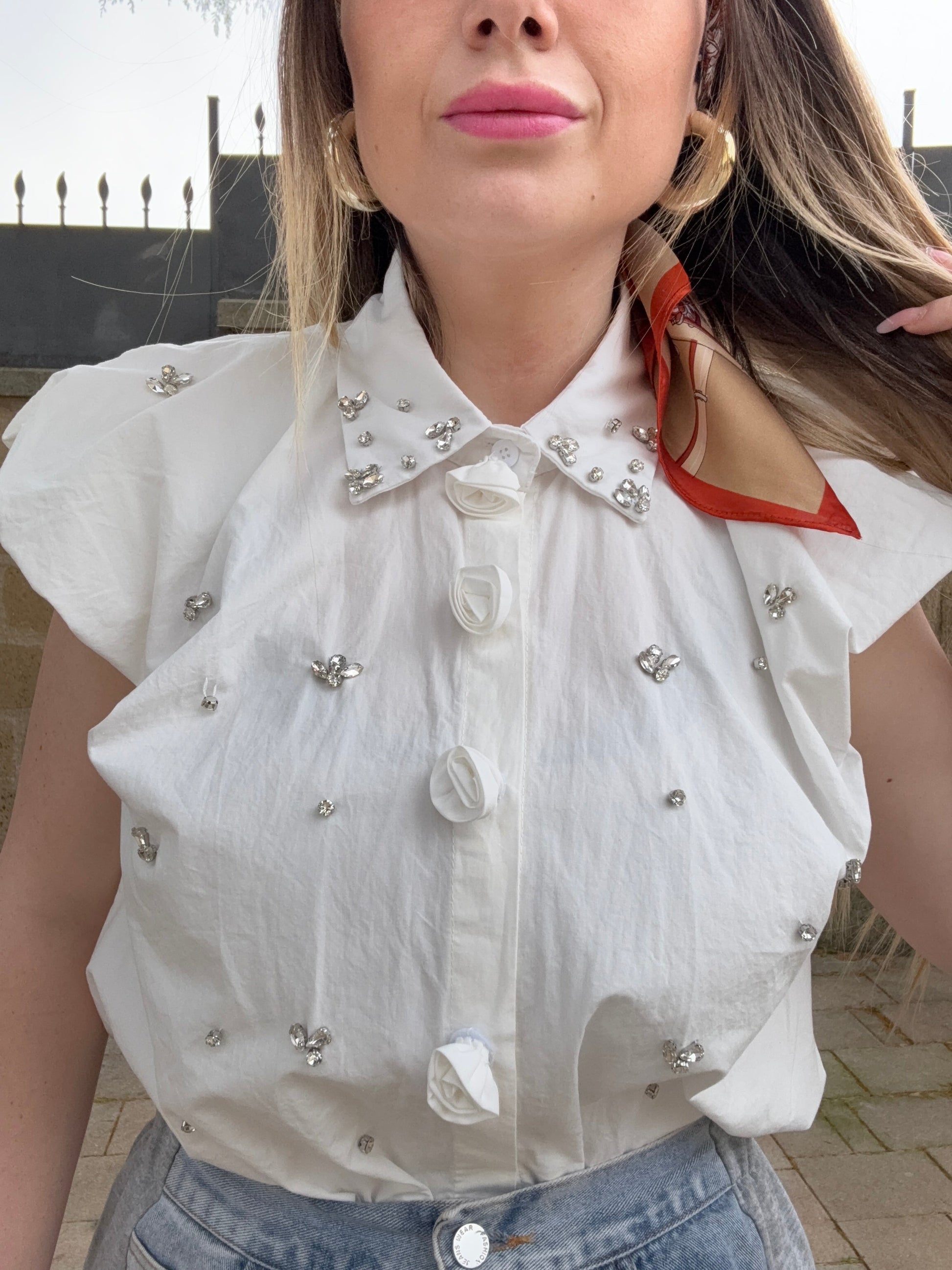Camicia con rose e Strass