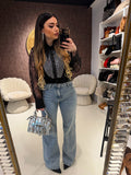 Camicia in Pizzo Nero con Inserto Gioiello