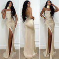 Abito a sirena con push up e incrocio beige