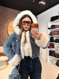 Giaccone di jeans pelo bianco