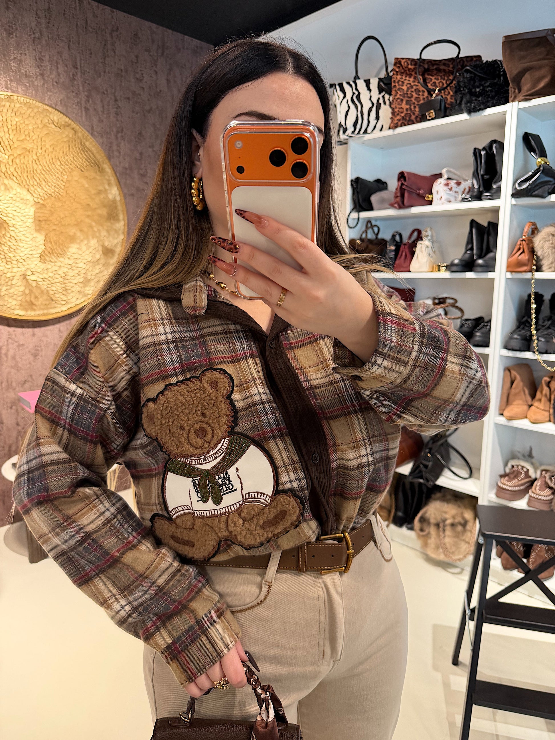 Camicia a quadri con teddy in rilievo
