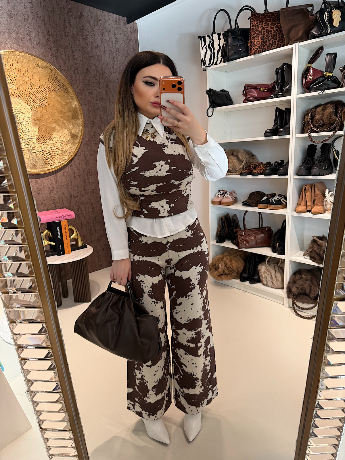 Completo top e pantalone cow print