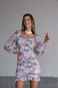 Abito arricciato carta da zucchero con fiori rosa