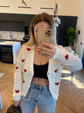 Cardigan bianco cuori rossi