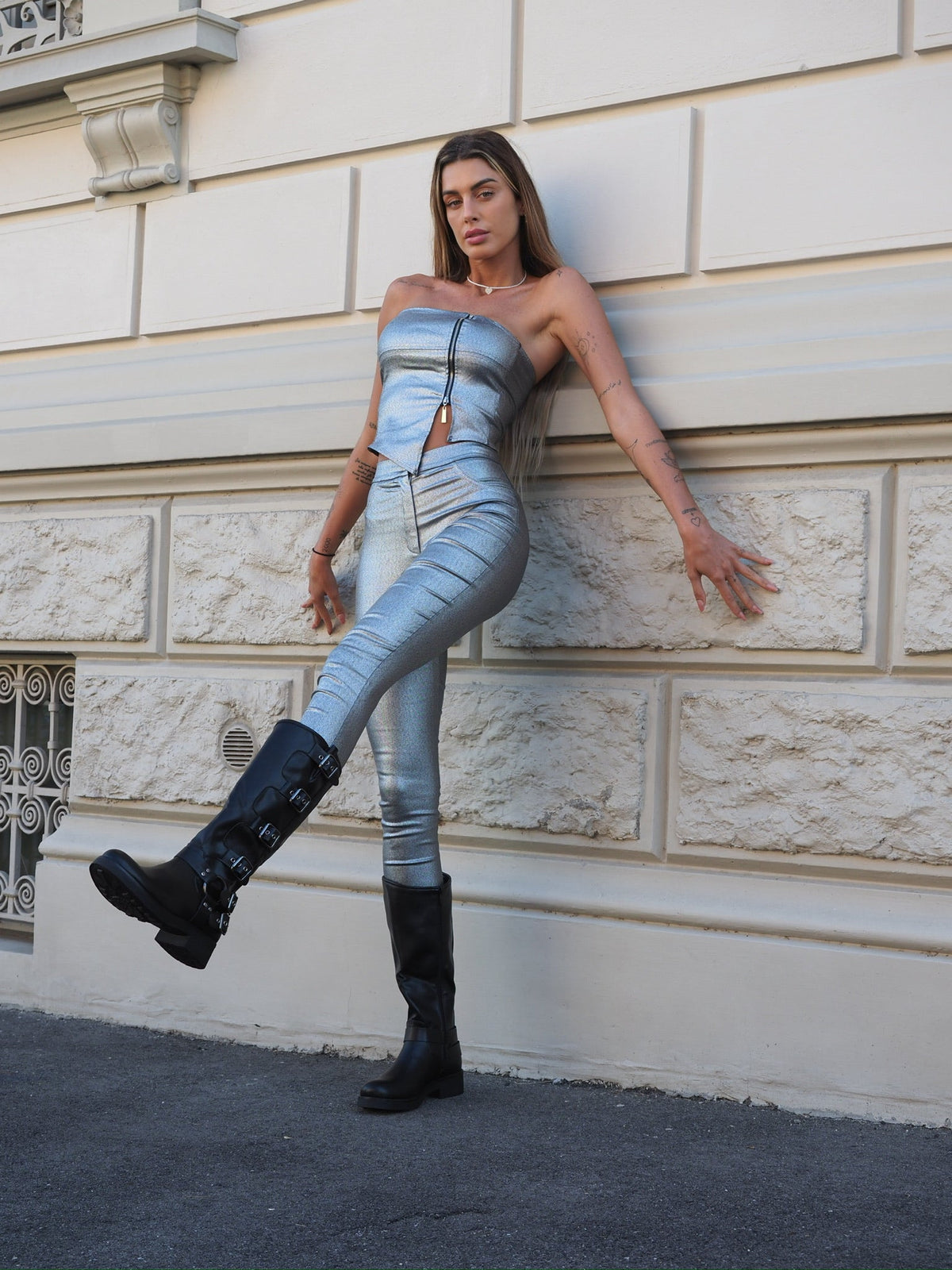 Completo top e pantalone argento