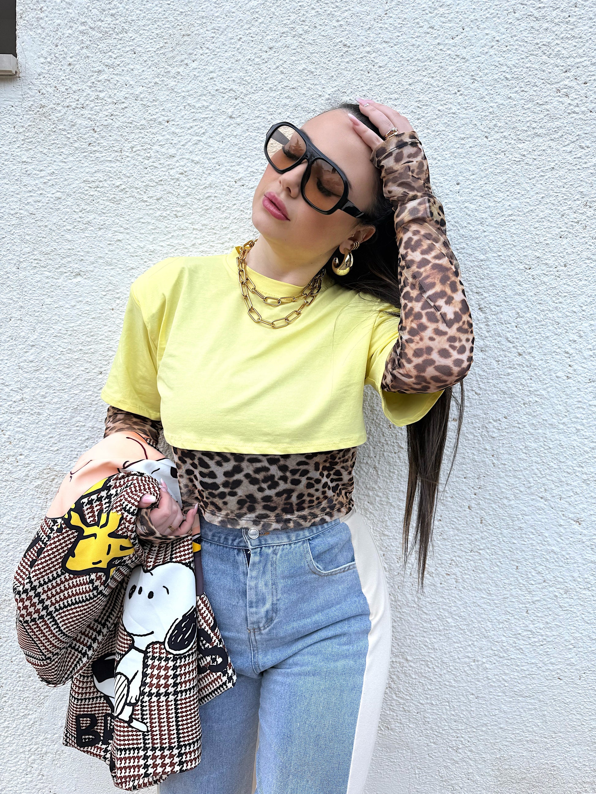 T-shirt crop leo gialla