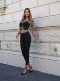 Completo top e pantalone con strass nero