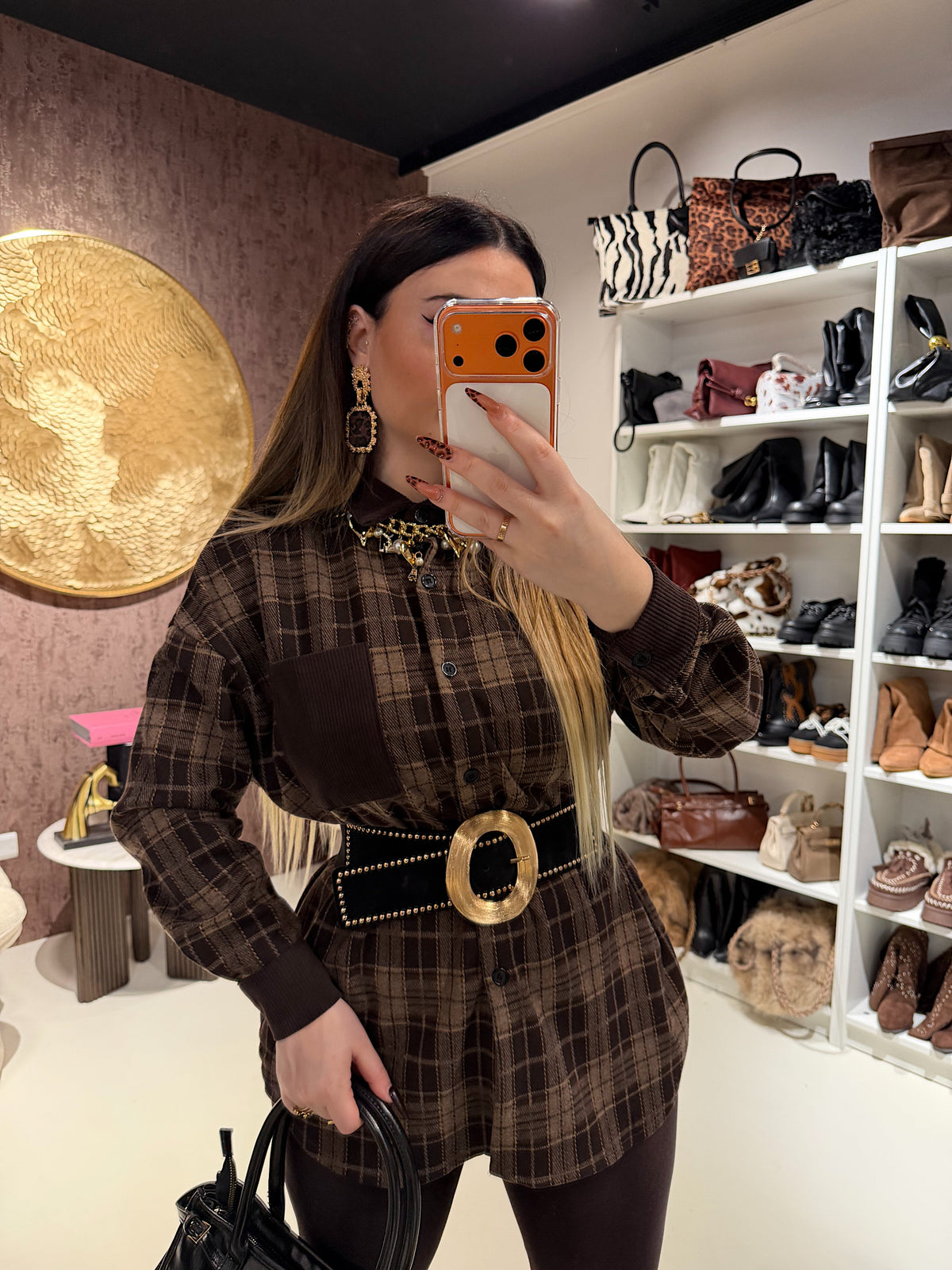 Camicia check marrone