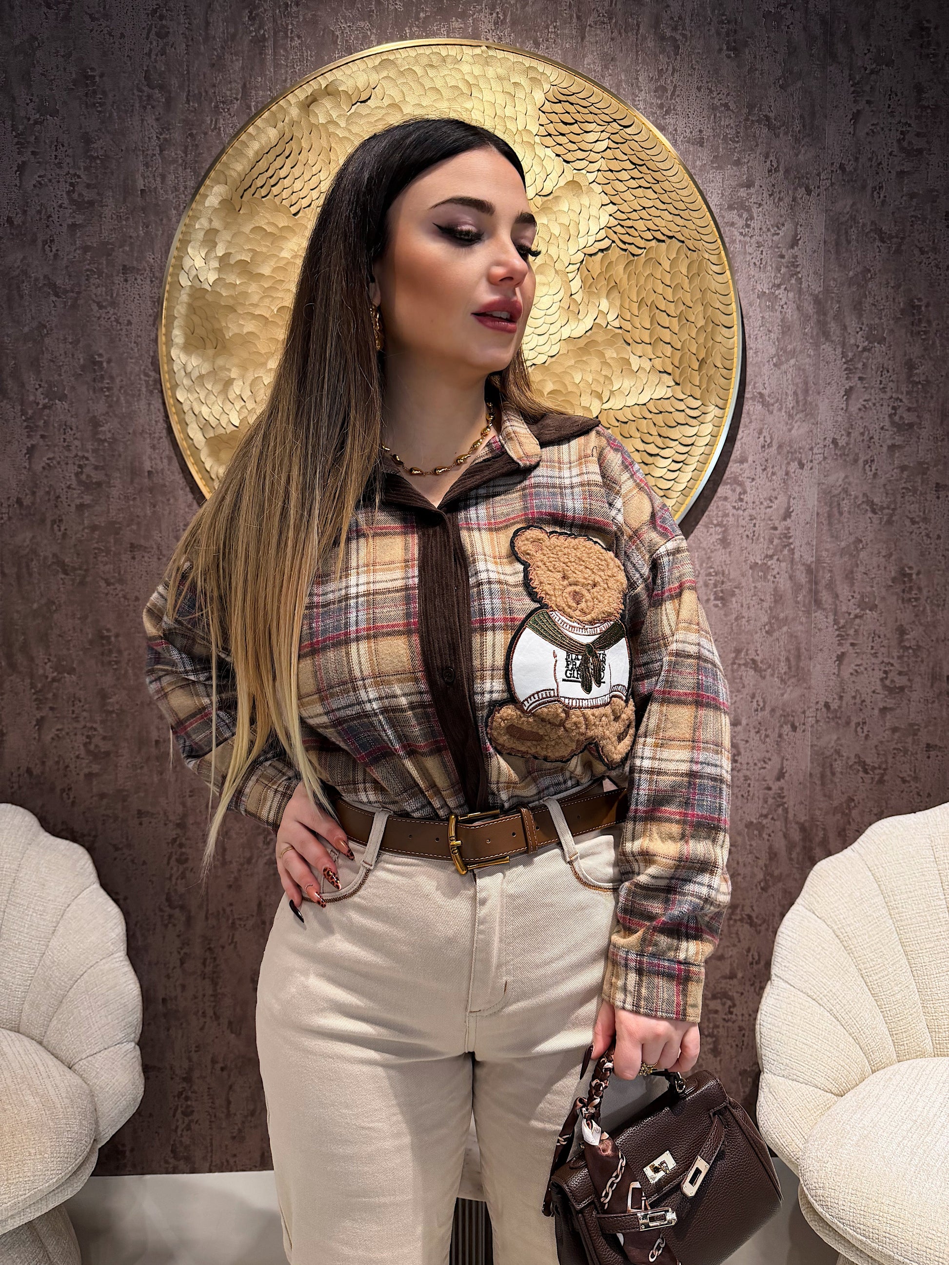 Camicia a quadri con teddy in rilievo
