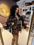 Completo in tweed short e giacca con frange laterali