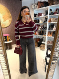 Maglione a righe bordeaux grigio