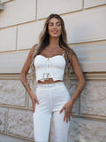 Completo top e pantalone con strass bianco