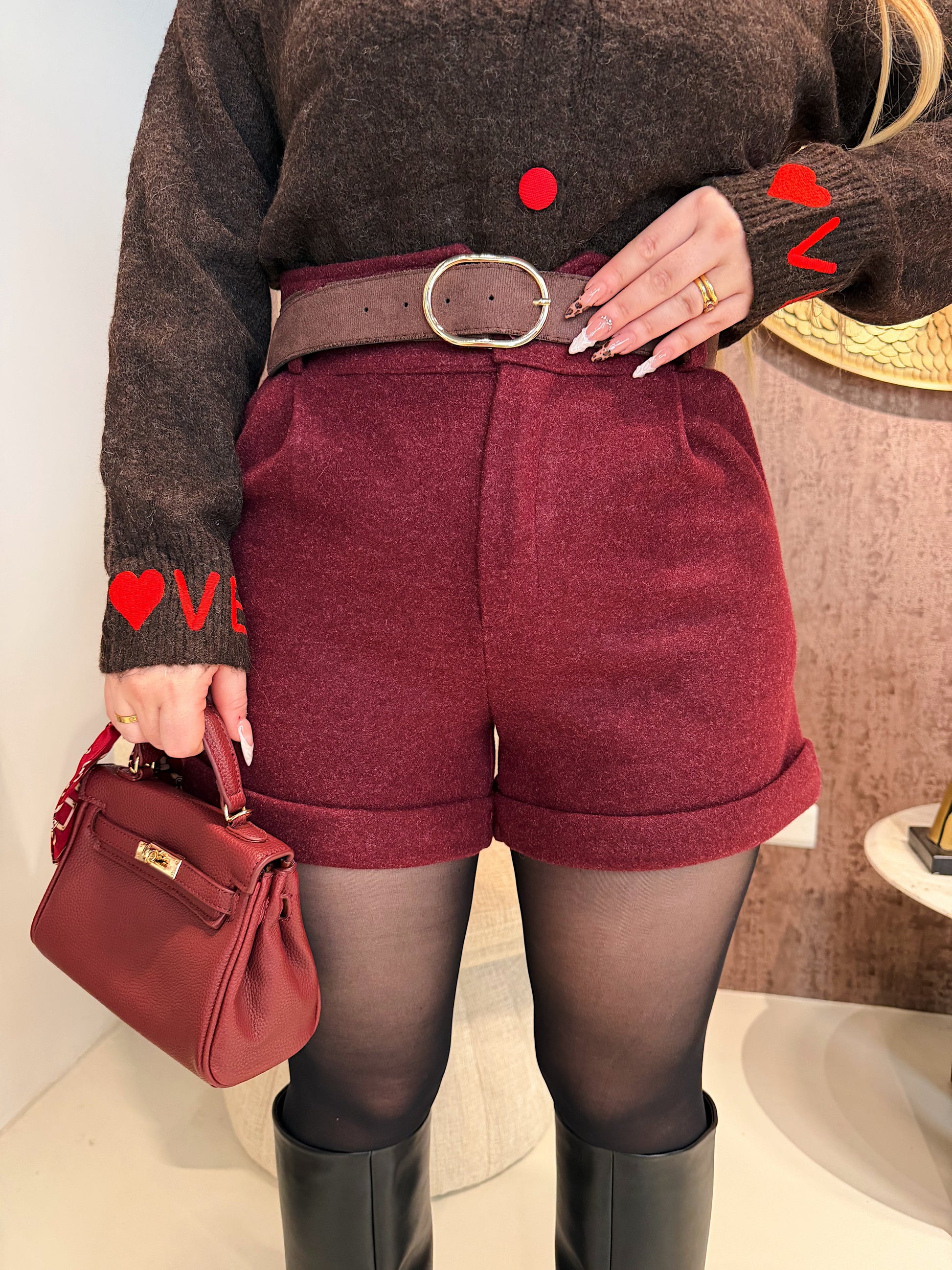 Short in panno con cintura