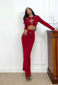 Completo top e gonna rosso con dettaglio oro