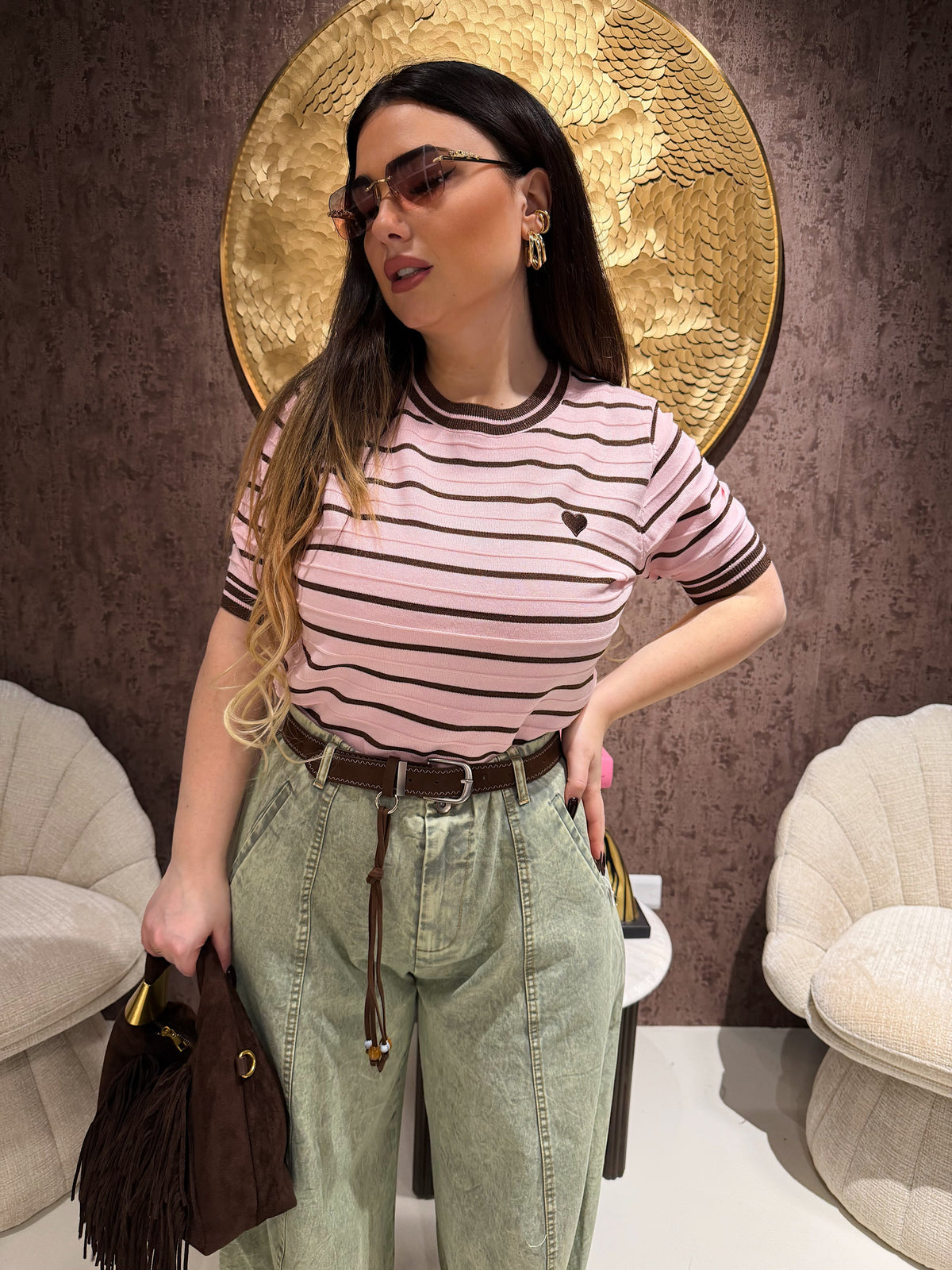Maglia Knit Stripes Heart