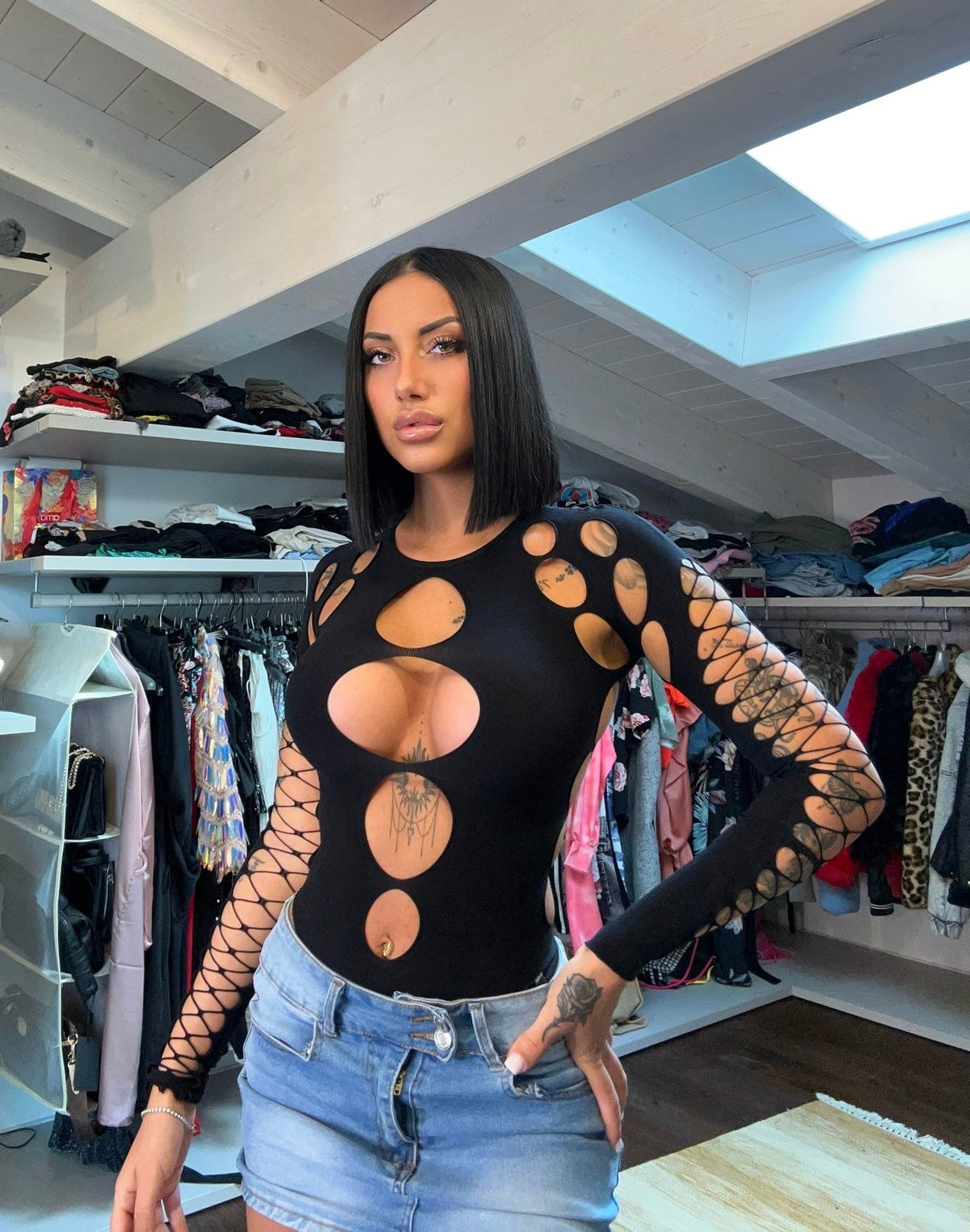 Body con spacchi nero
