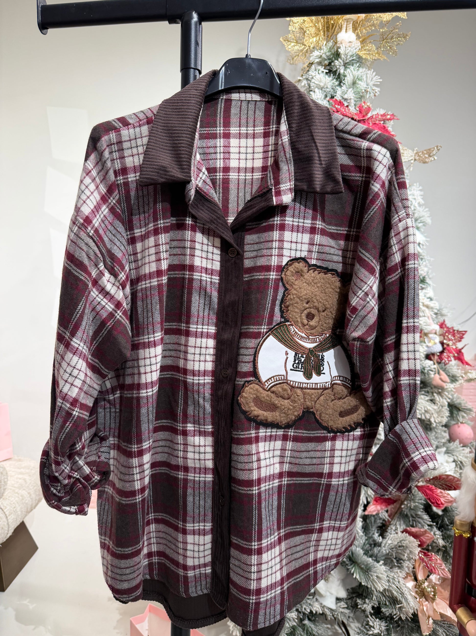 Camicia a quadri con teddy in rilievo