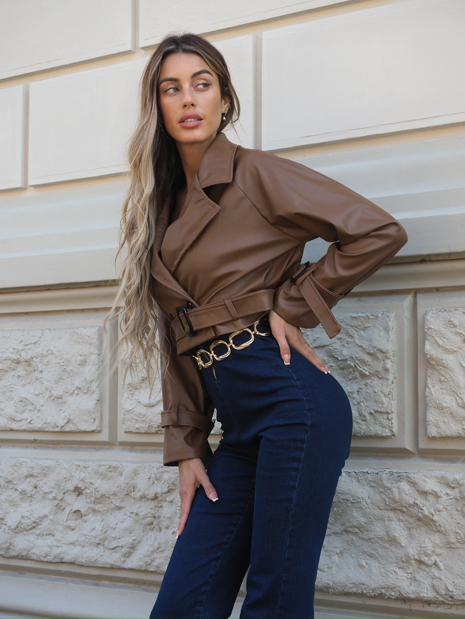 Giacca in ecopelle choco