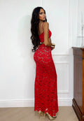 Completo top e gonna in pizzo rosso