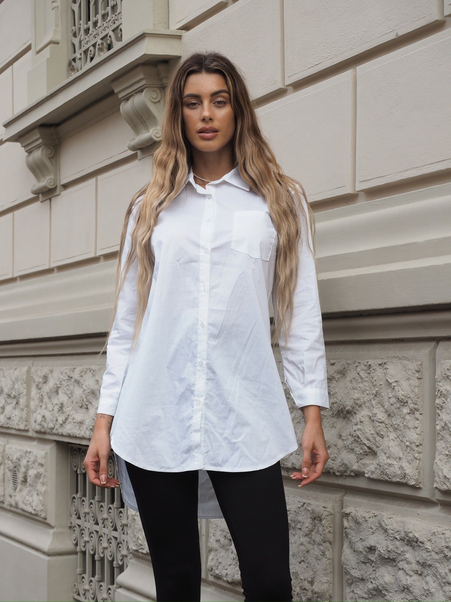 Camicia over bianca senza taschino