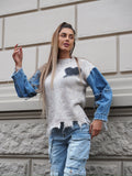 Maglione over con dettaglio in jeans