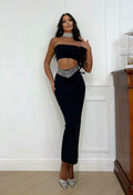 Completo top e gonna nero con strass
