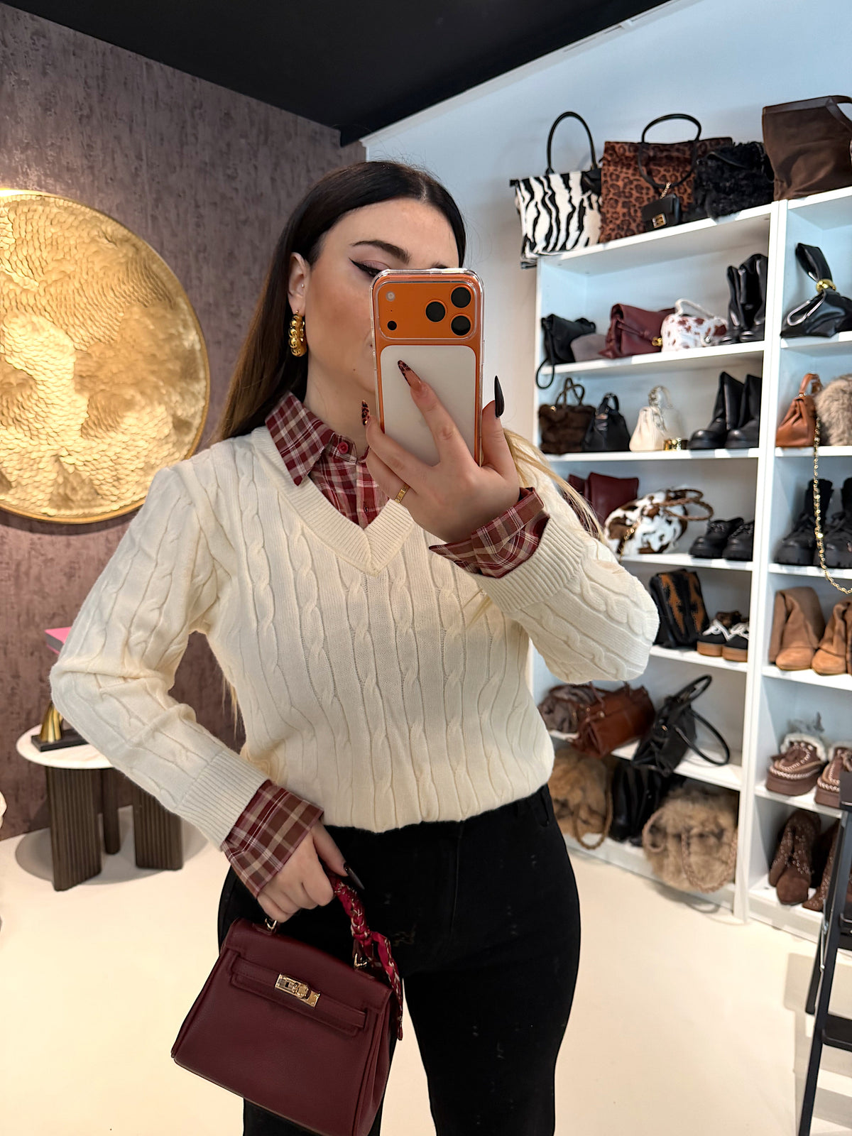 Maglioncino con camicia integrata a quadri