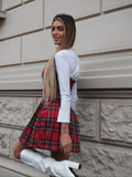 Camicia crop bianca e scozzese