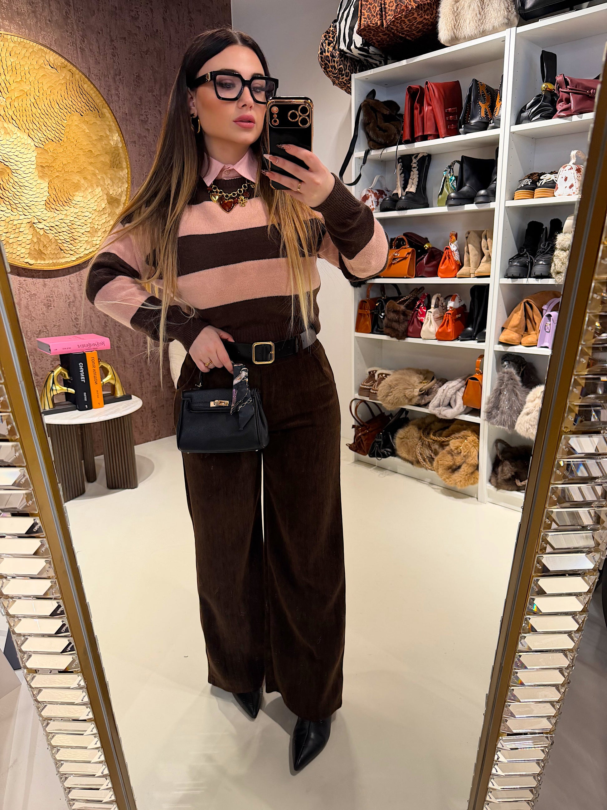 Pantalone marrone con cintura