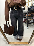 Jeans con risvolto e strass