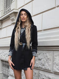 Cappotto check nero con cintura