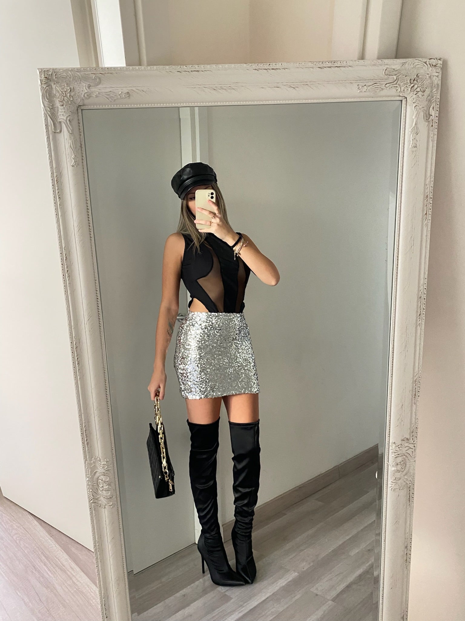 Gonna con paillettes argento