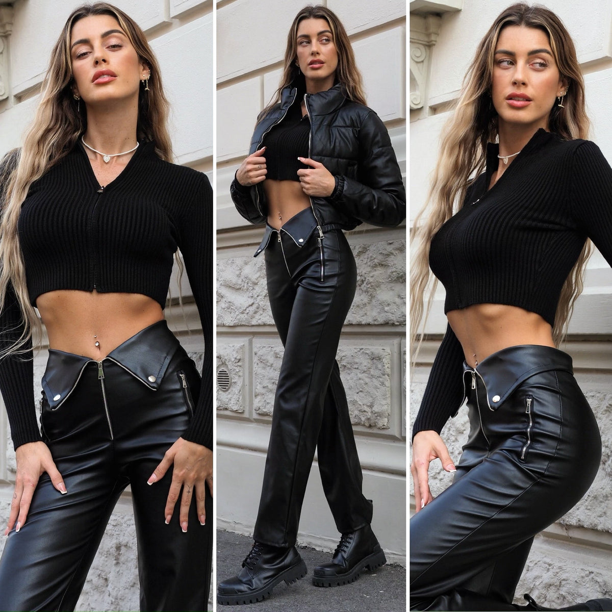 Maglioncino crop nero con zip