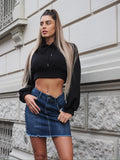 Felpa crop nera con lacci